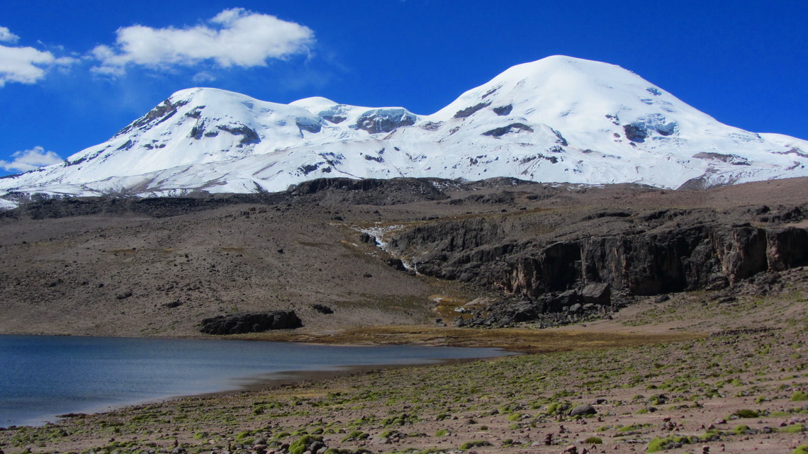 Laguna Pallacocho with the main summit of Nevado Coropuna on the right, 6425 meters sea-level